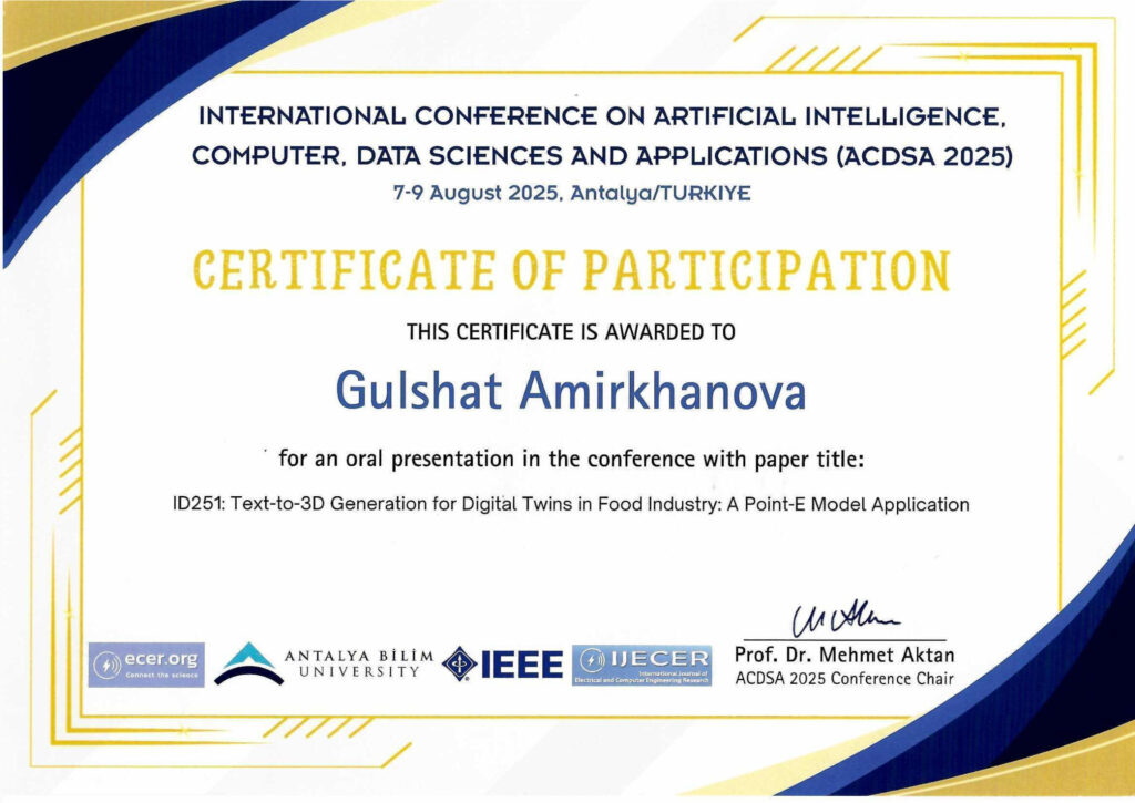 ACDSA 2025 certificate — Gulshat Amirkhanova