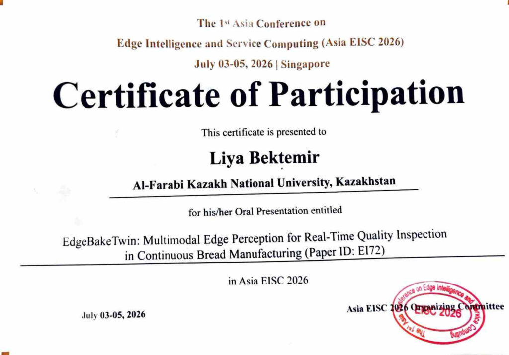 Asia EISC 2026 certificate — Liya Bektemir