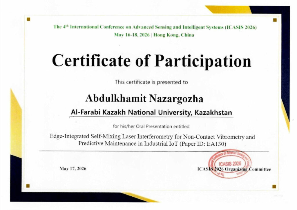 ICASIS 2026 certificate — Abdulkhamit Nazargozha