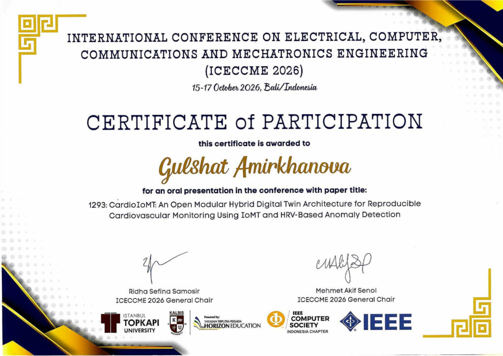 Сертификат ICECCME 2026 — Амирханова Гульшат